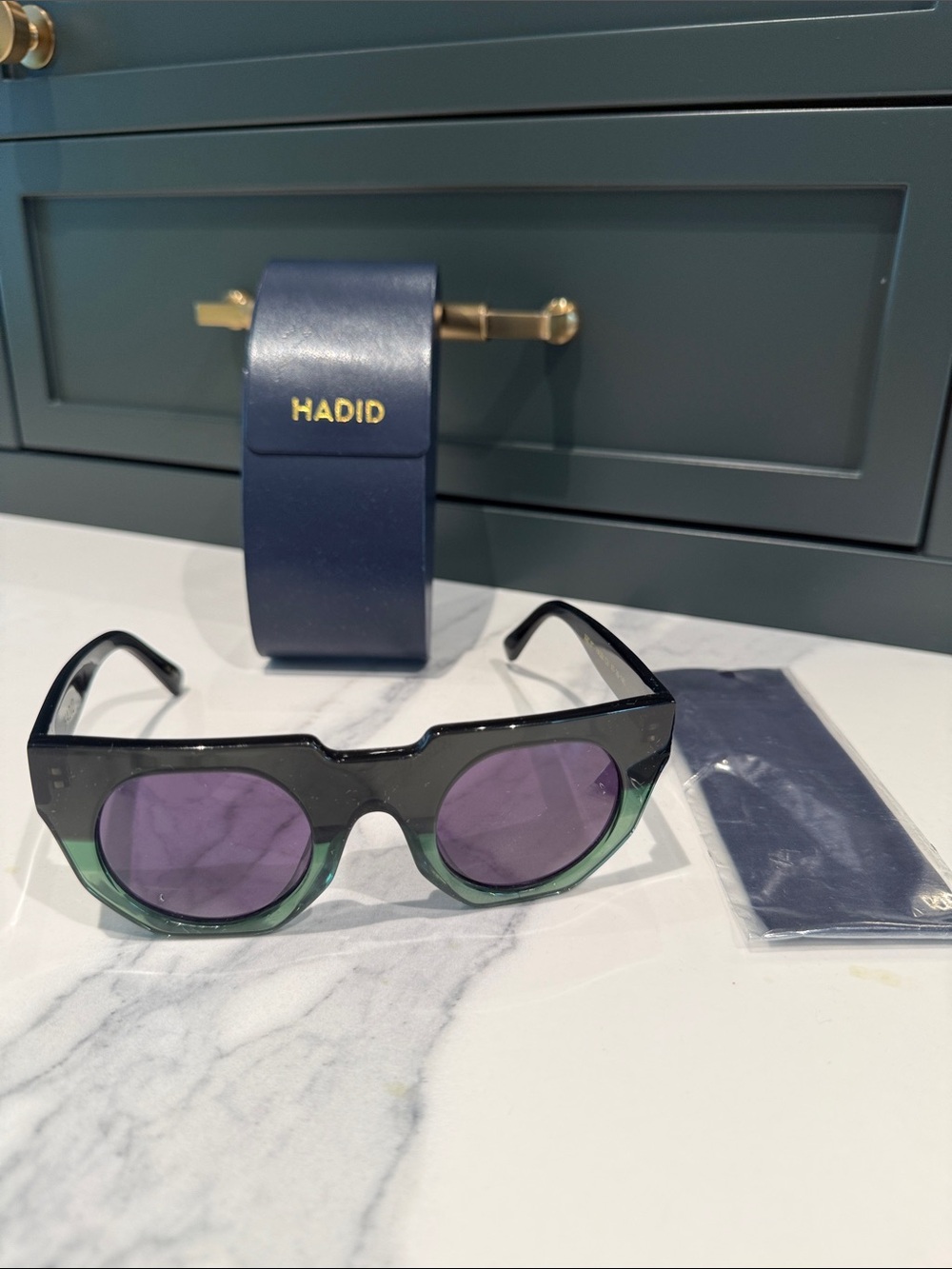 Hadid Two-Tone Black & Green Sunglasses with Purple Lenses